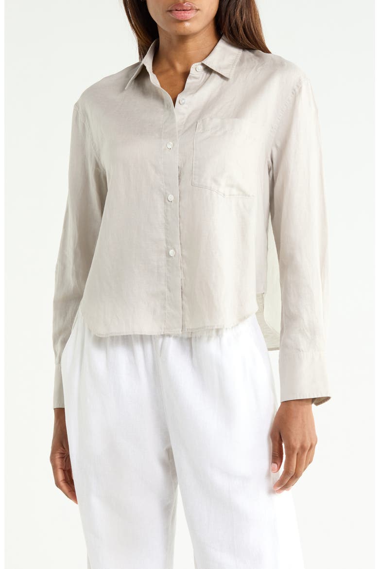 Linen Blend Boyfriend Shirt, Main, color, STONEWARE