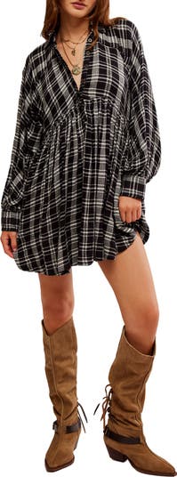 Free People Hoffman Plaid Long Sleeve Mini Shirtdress | Nordstromrack