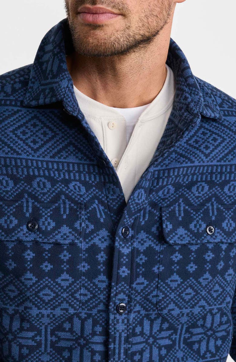 vineyard vines Snowflake Fair Isle Midweight Cotton Flannel Button-Up Overshirt, Alternate, color, Moonshine