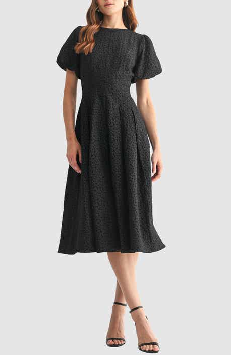 Mila Mae Textured Bubble Sleeve Fit and Flare Dress