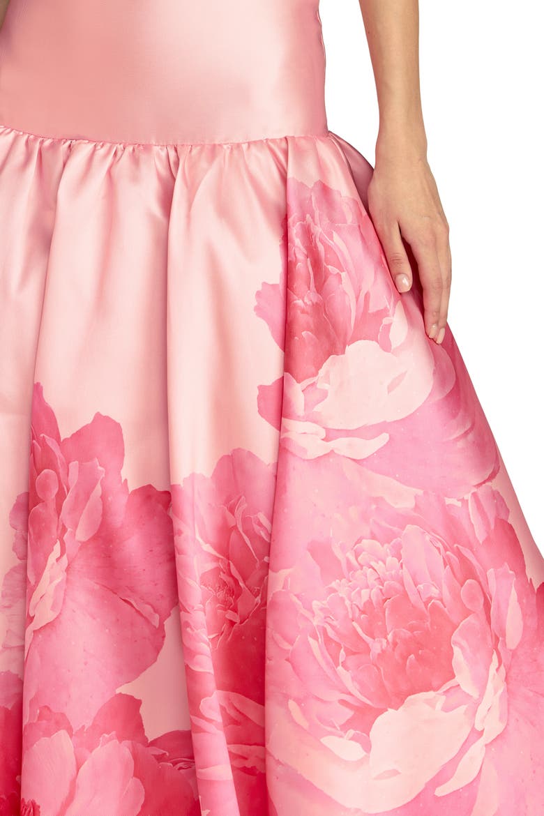 Printed Mikado Strapless Drop Waist Ballgown, Alternate, color, Blush Multi