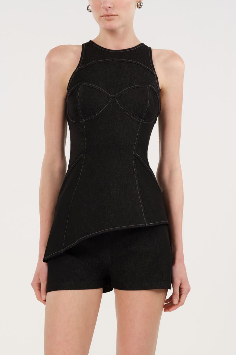 Halter Neck Denim Bustier Top, Alternate, color, Black