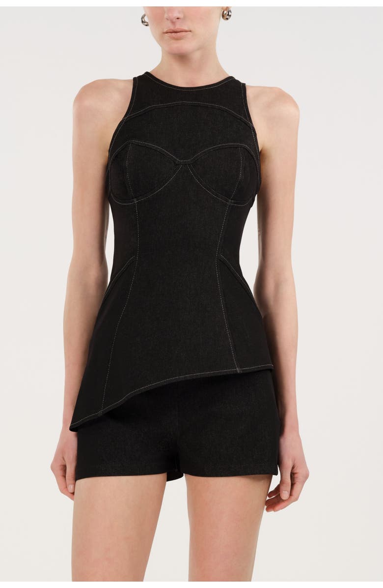 Nocturne Halter Neck Denim Bustier Top, Alternate, color, Black