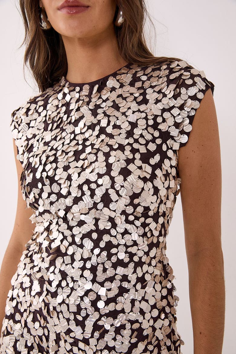 Hand Embellished Cap Sleeve Mini Dress, Alternate, color, Chocolate