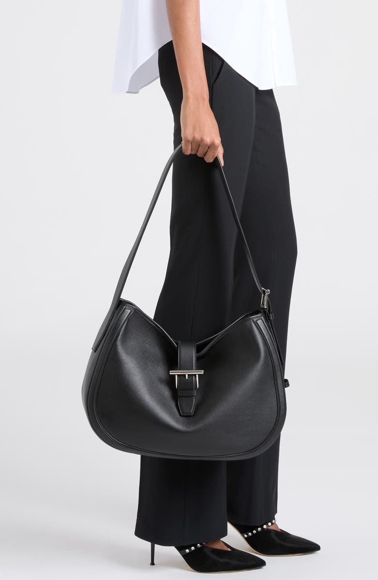 McQueen T-Bar Leather Shoulder Bag, Alternate, color, Black/ Silver