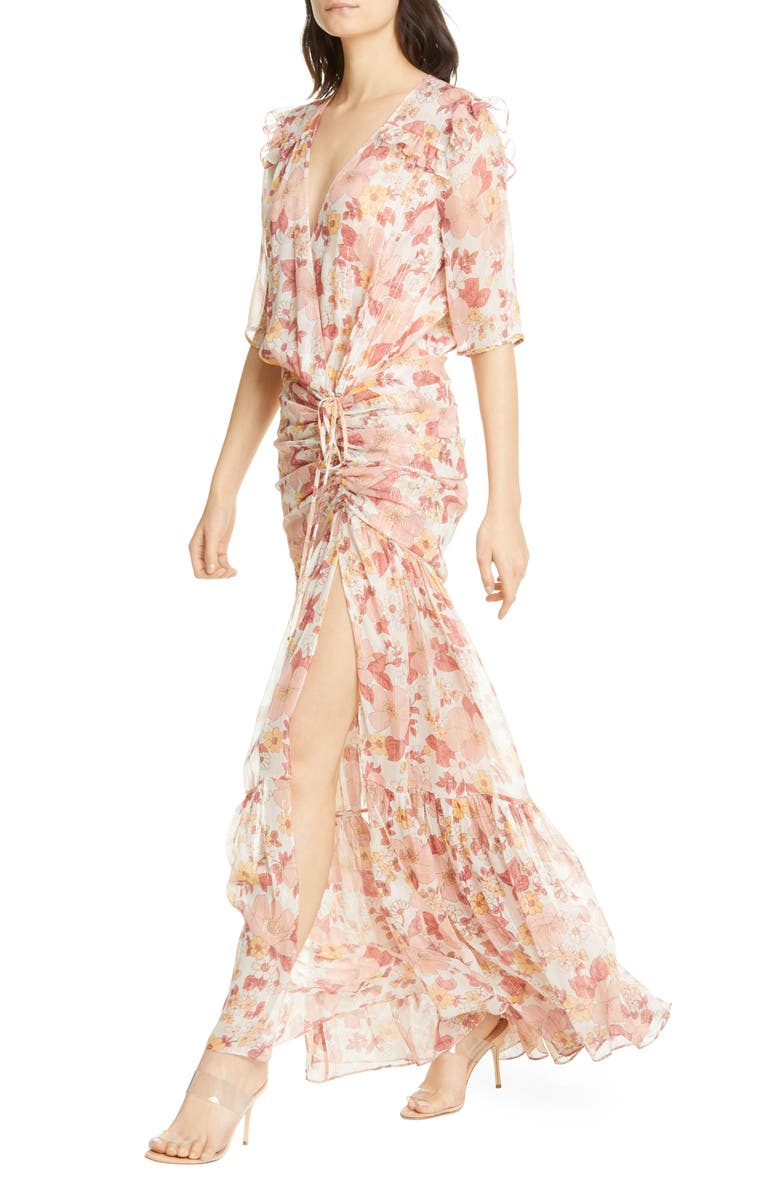 Veronica Beard Mick Floral Metallic Silk Maxi Dress, Main, color,