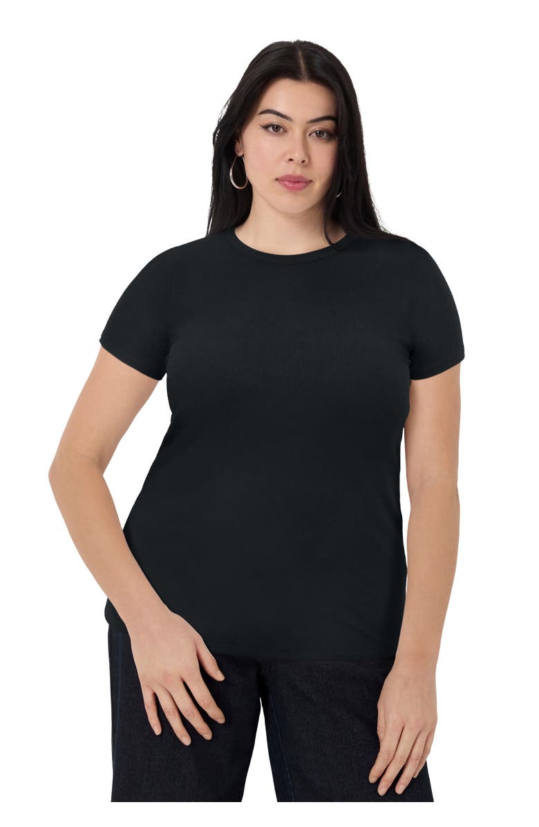 June + Vie Ribbed Crewneck Top, Main, color, Black