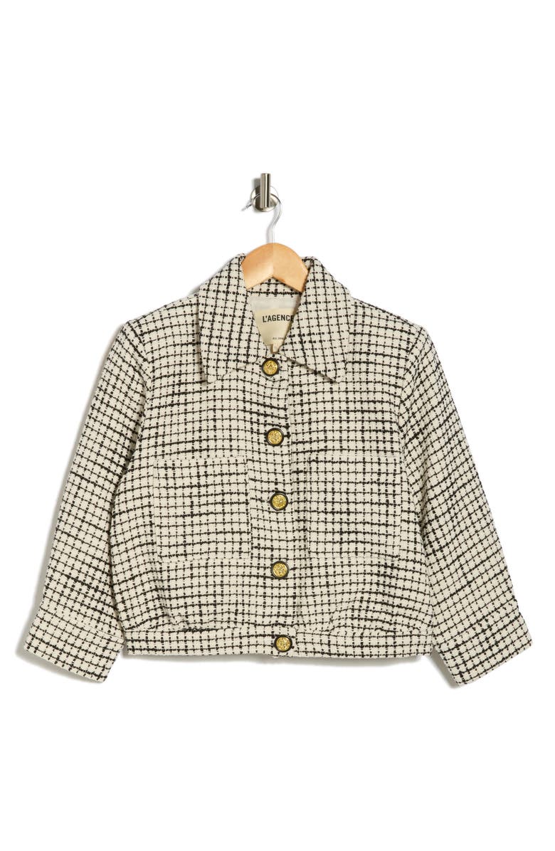 L'AGENCE Jia Crop Tweed Jacket, Main, color, Ecru/ Black