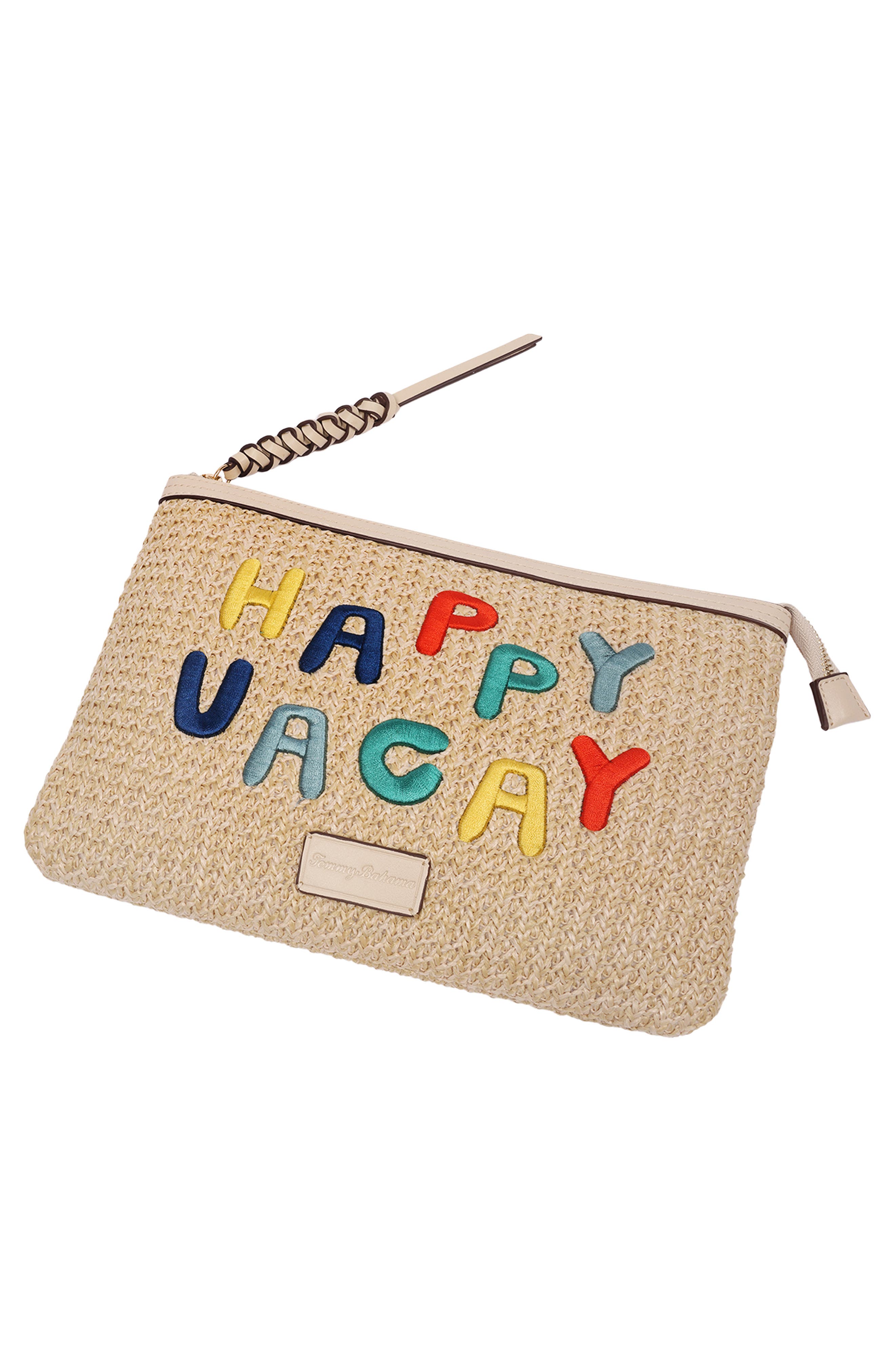 Tommy Bahama Raffia Top Embroidered Clutch, Alternate, color, Cream