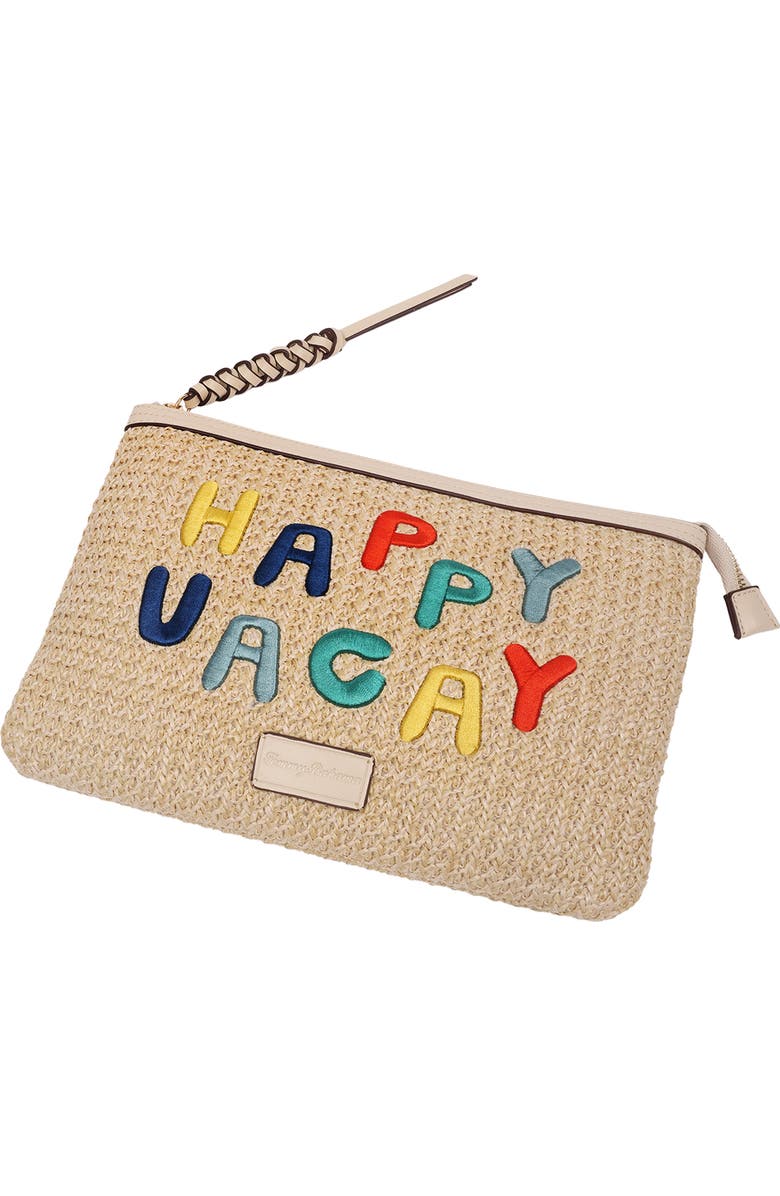 Tommy Bahama Raffia Top Embroidered Clutch, Alternate, color, Cream