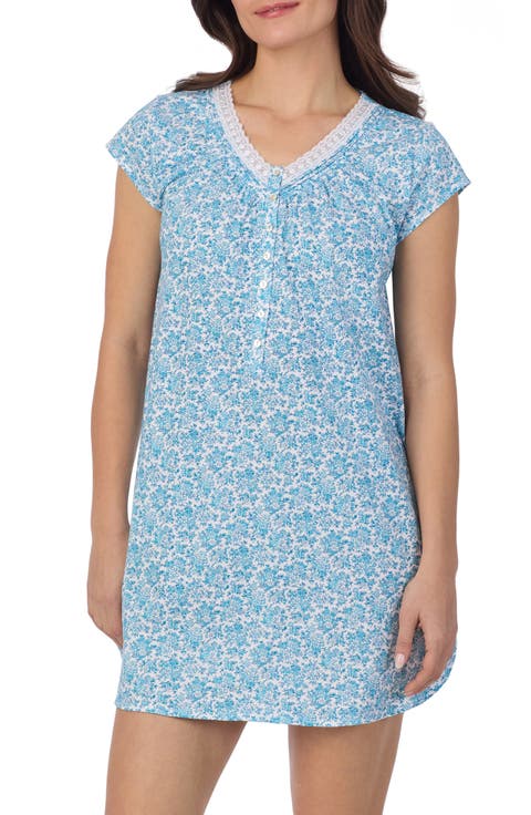 Floral Print Cap Sleeve Cotton Jersey Nightshirt