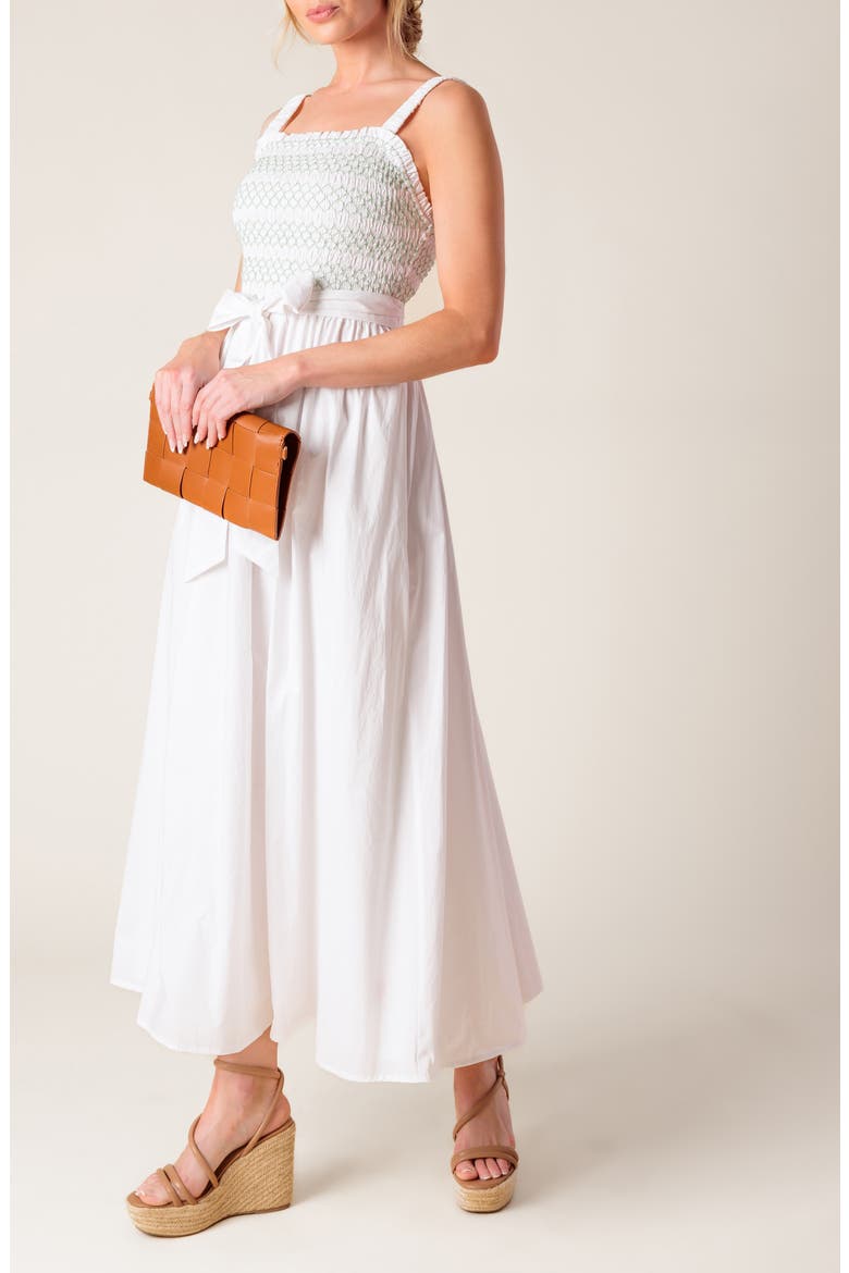 Color Smocked Cotton Maxi Dress, Alternate, color, WHITE