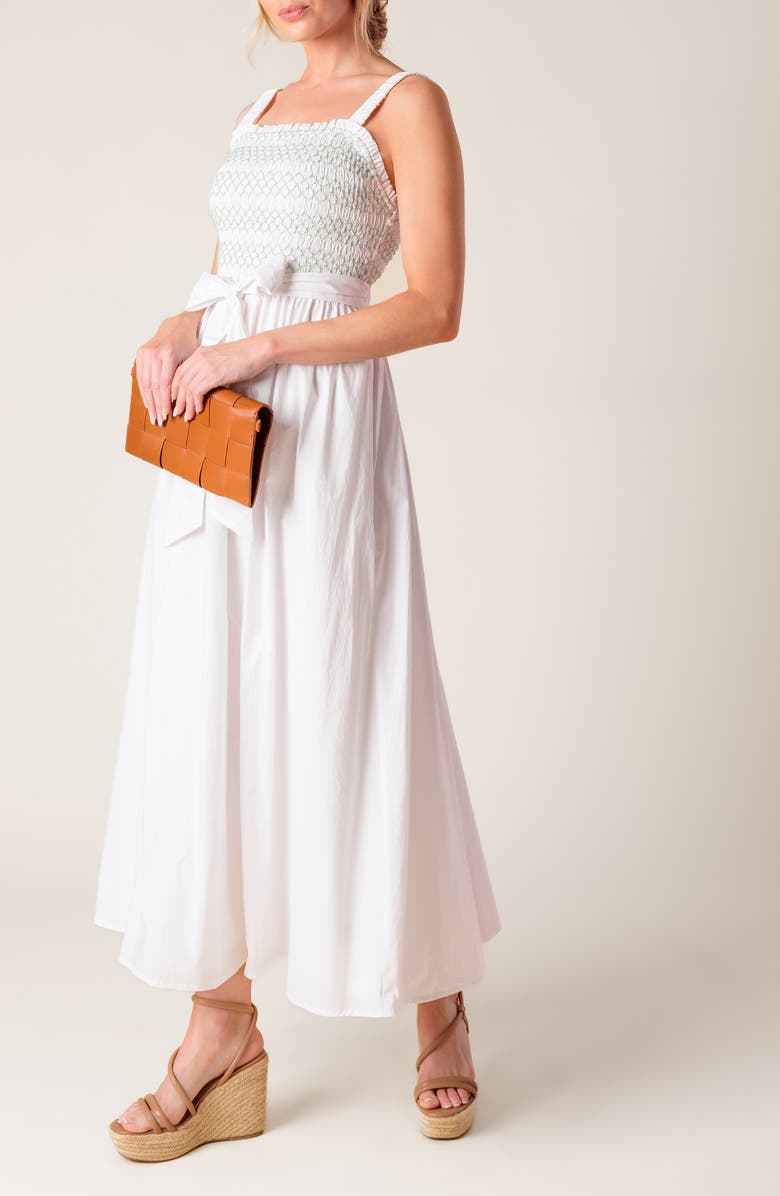 FLYING TOMATO Color Smocked Cotton Maxi Dress, Alternate, color, White