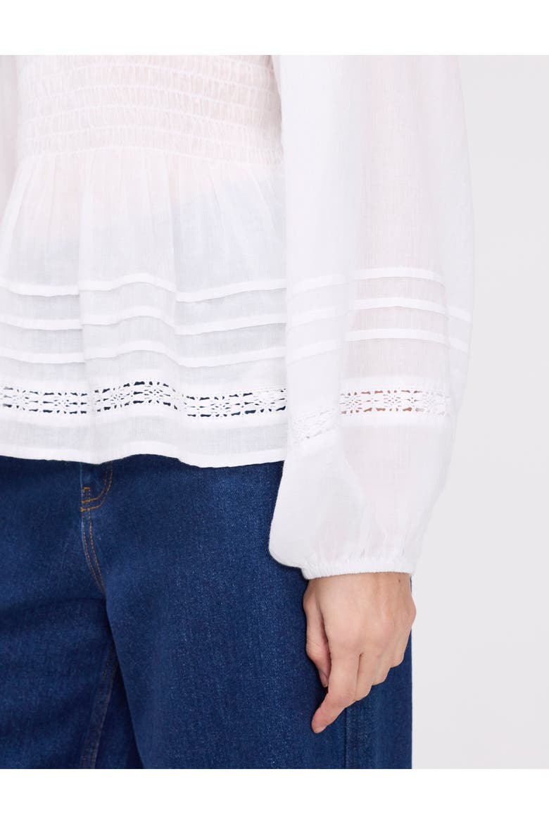 Jennie Shirred Long Sleeve Cotton Top, Alternate, color, White