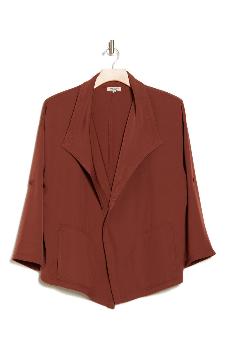 Draped Open Front Twill Jacket, Alternate, color, CHESTNUT