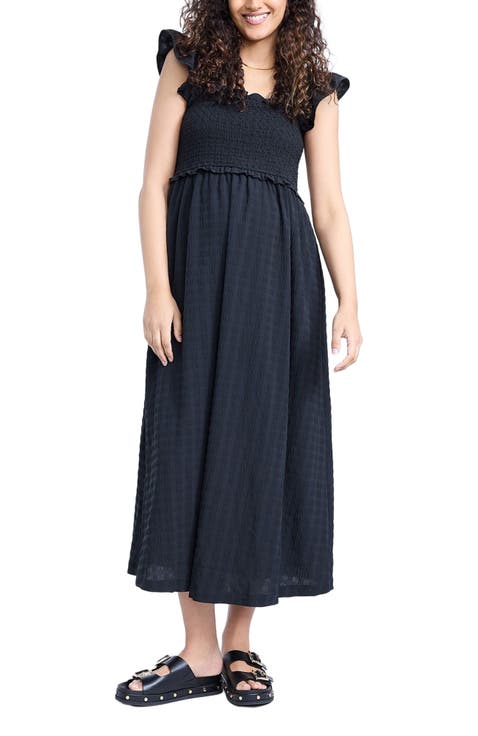 Sleeveless Ruffle Shoulder Smocked Maxi Dress