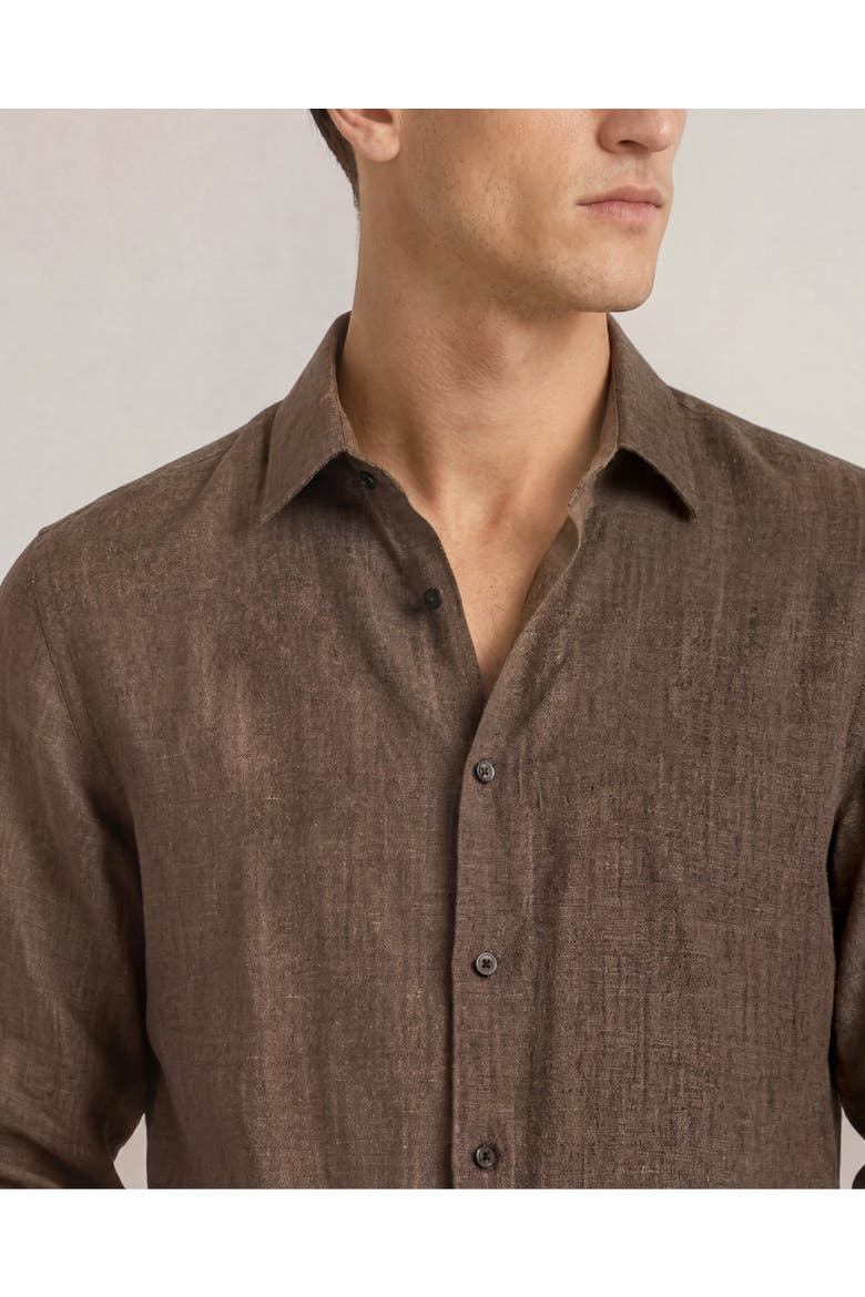 Giles Lino Tailored Fit Italian Linen Shirt, Alternate, color, Espresso