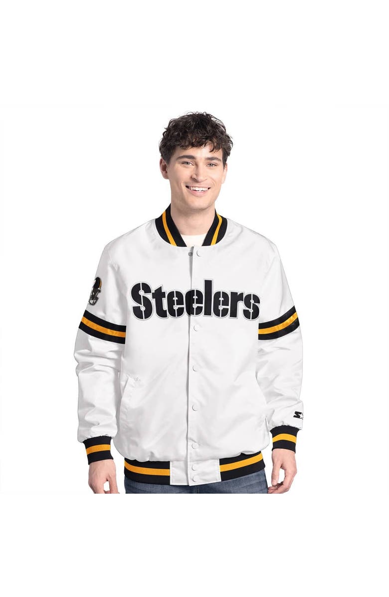 STARTER Men's Starter  White Pittsburgh Steelers Scout Full-Snap Varsity Jacket, Main, color, White
