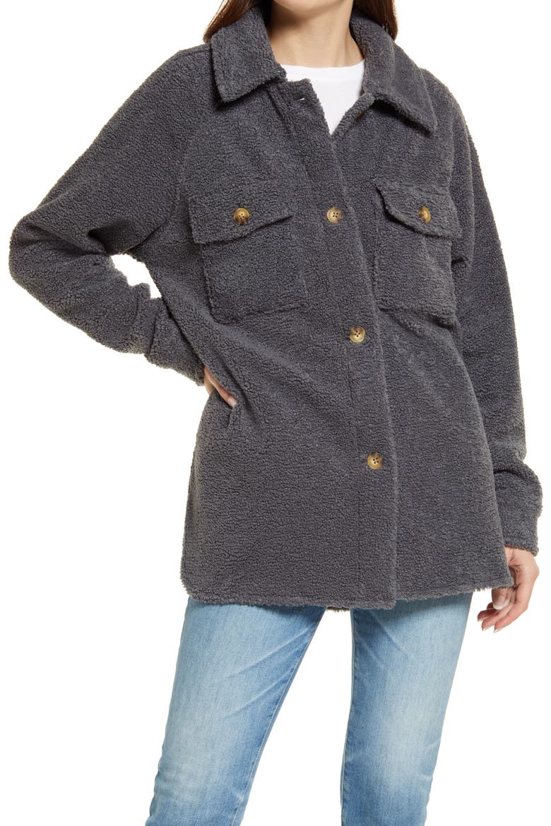 High Pile Fleece Shirt Jacket, Alternate, color, GREY CHARCOAL