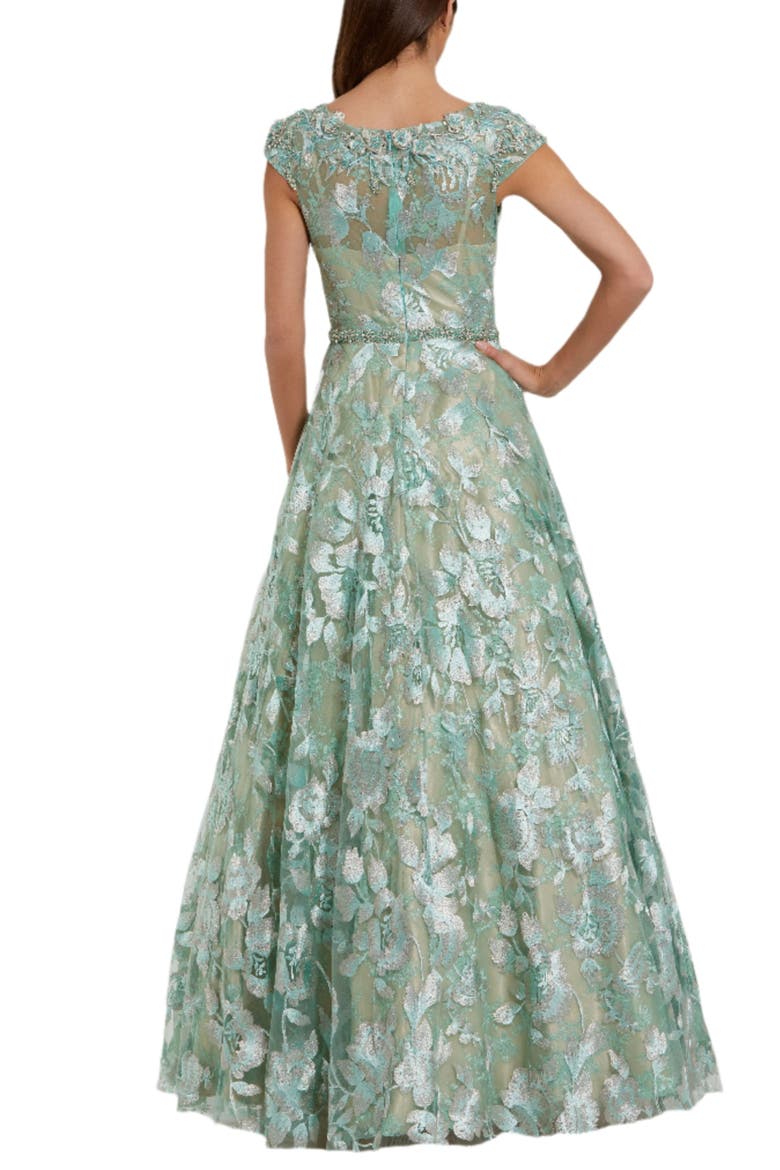 Embellished Cap Sleeve High Neck Ballgown, Alternate, color, Sage