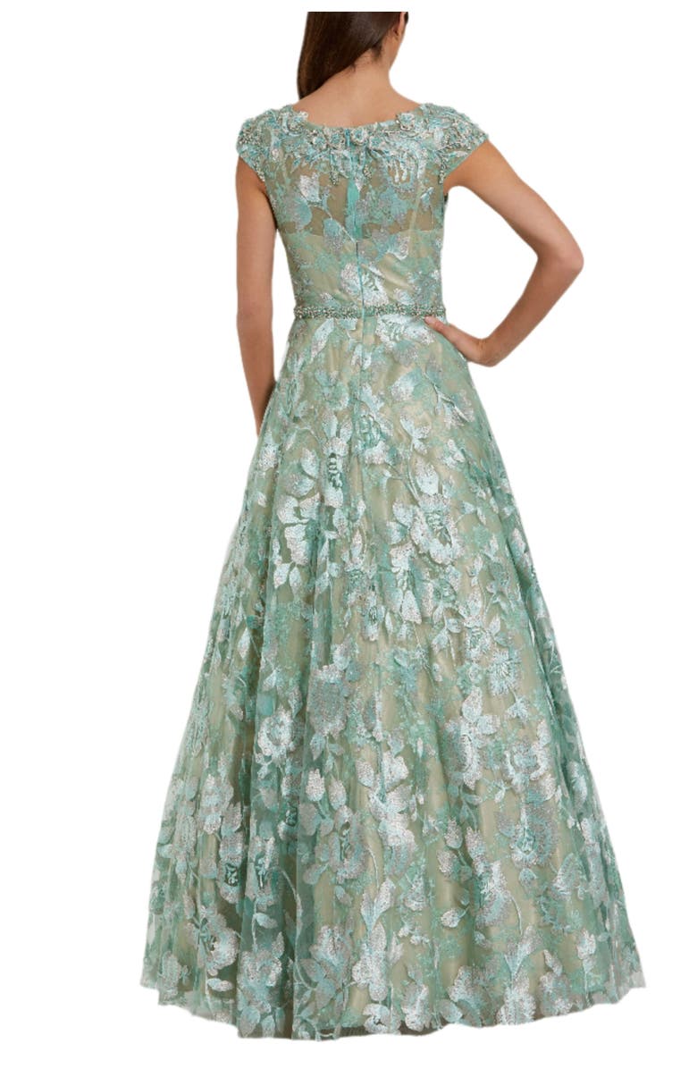Mac Duggal Embellished Cap Sleeve High Neck Ballgown, Alternate, color, Sage