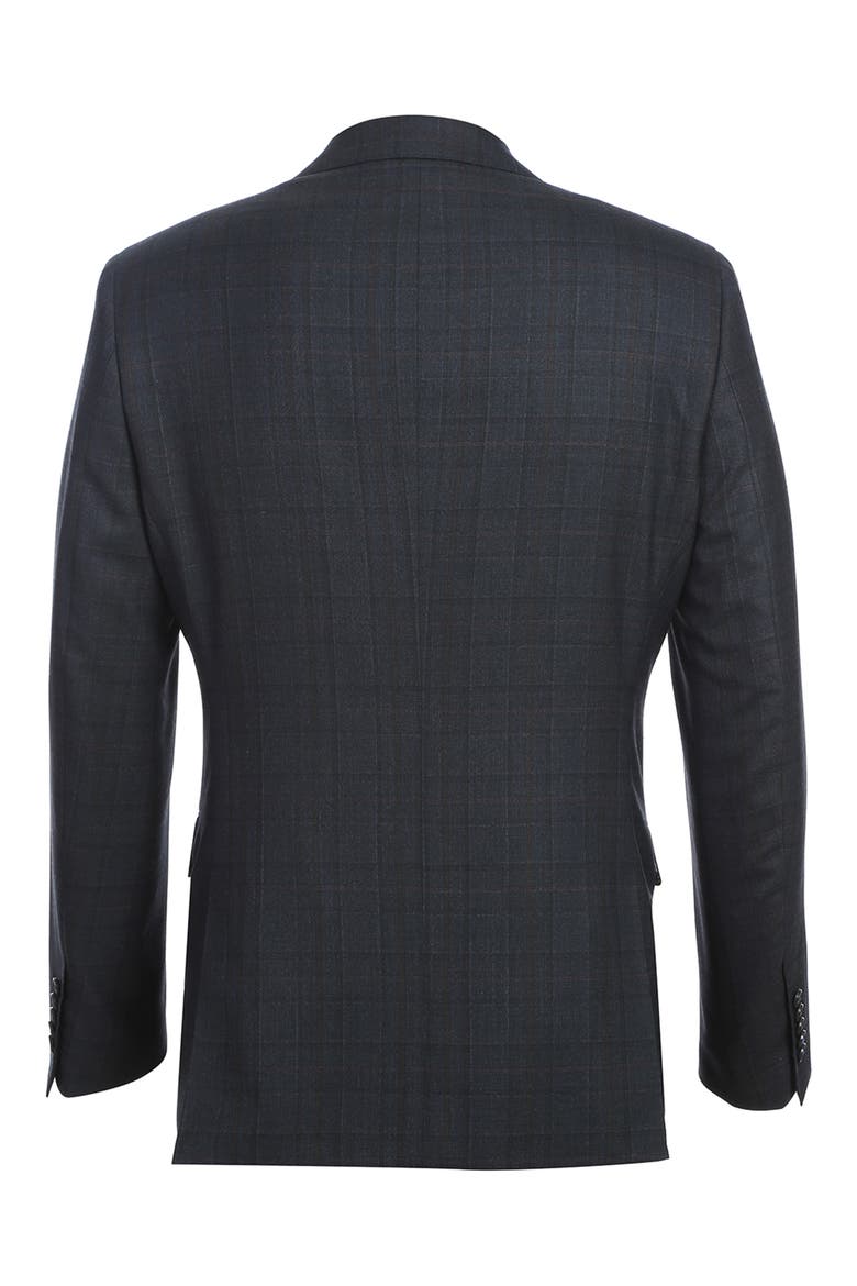 Plaid Trim Fit Peak Lapel Wool Blend Two-Piece Suit, Alternate, color, NAVY