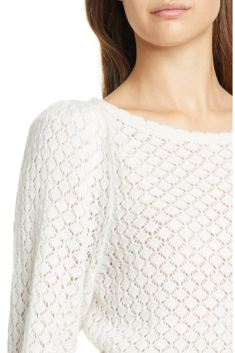 Moxya Pointelle Puff Sleeve Sweater, Alternate, color, WINTER WHITE