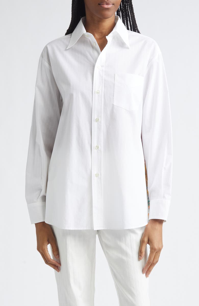 Etro Paisley Print Silk Back Button-Up Shirt, Main, color, Print On White Base
