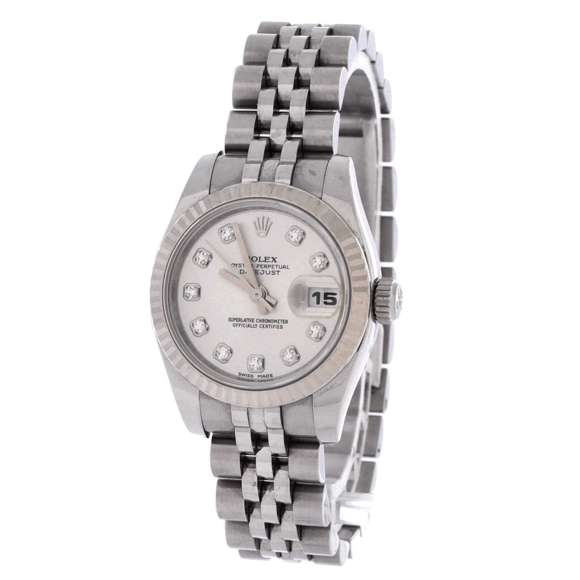 Oyster Perpetual Datejust Automatic Watch Stainless Steel and White Gold with Diamond Markers 26, Alternate, color, Metallic Silver