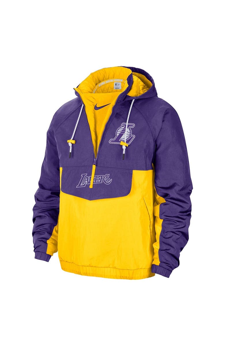 Nike Men's Nike Purple/Gold Los Angeles Lakers 2021/22 City Edition Colorblock Crinkle Woven Half-Zip Pullover Jacket, Alternate, color,