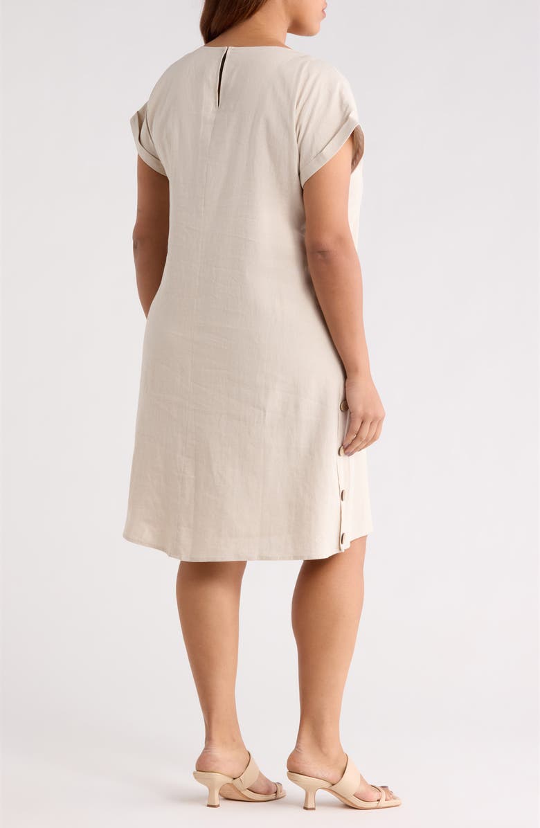 Jones New York Side Button Short Sleeve Linen Blend Dress, Alternate, color, Natural Stone
