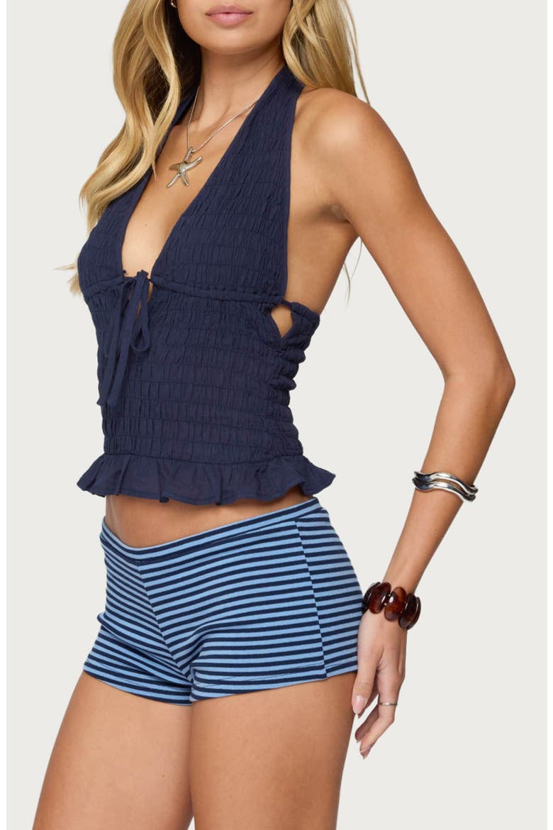 Larissa Smocked Cotton Halter Top, Alternate, color, NAVY