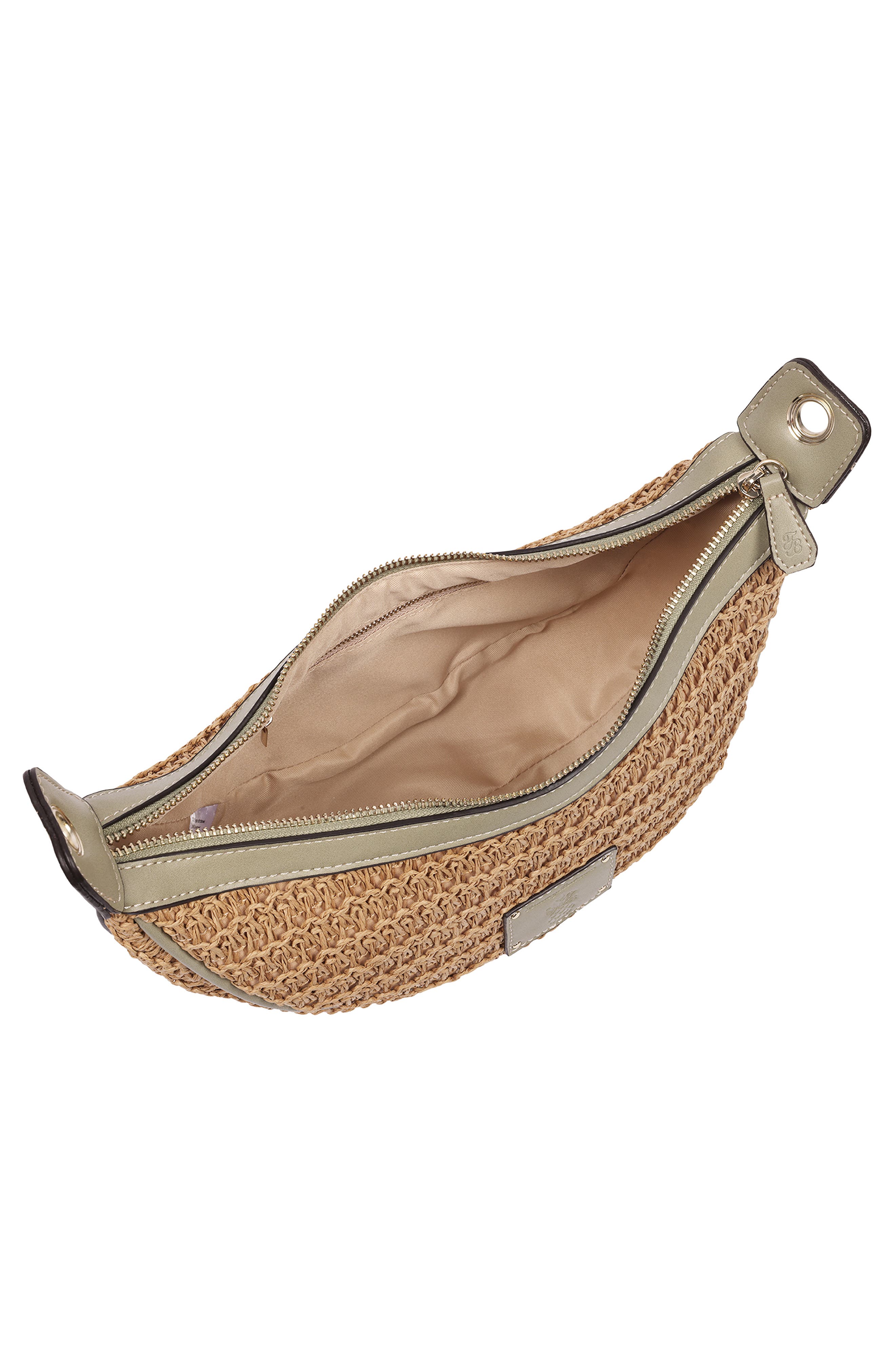 Logo Debossed Raffia Shoulder Bag, Alternate, color, SAGE