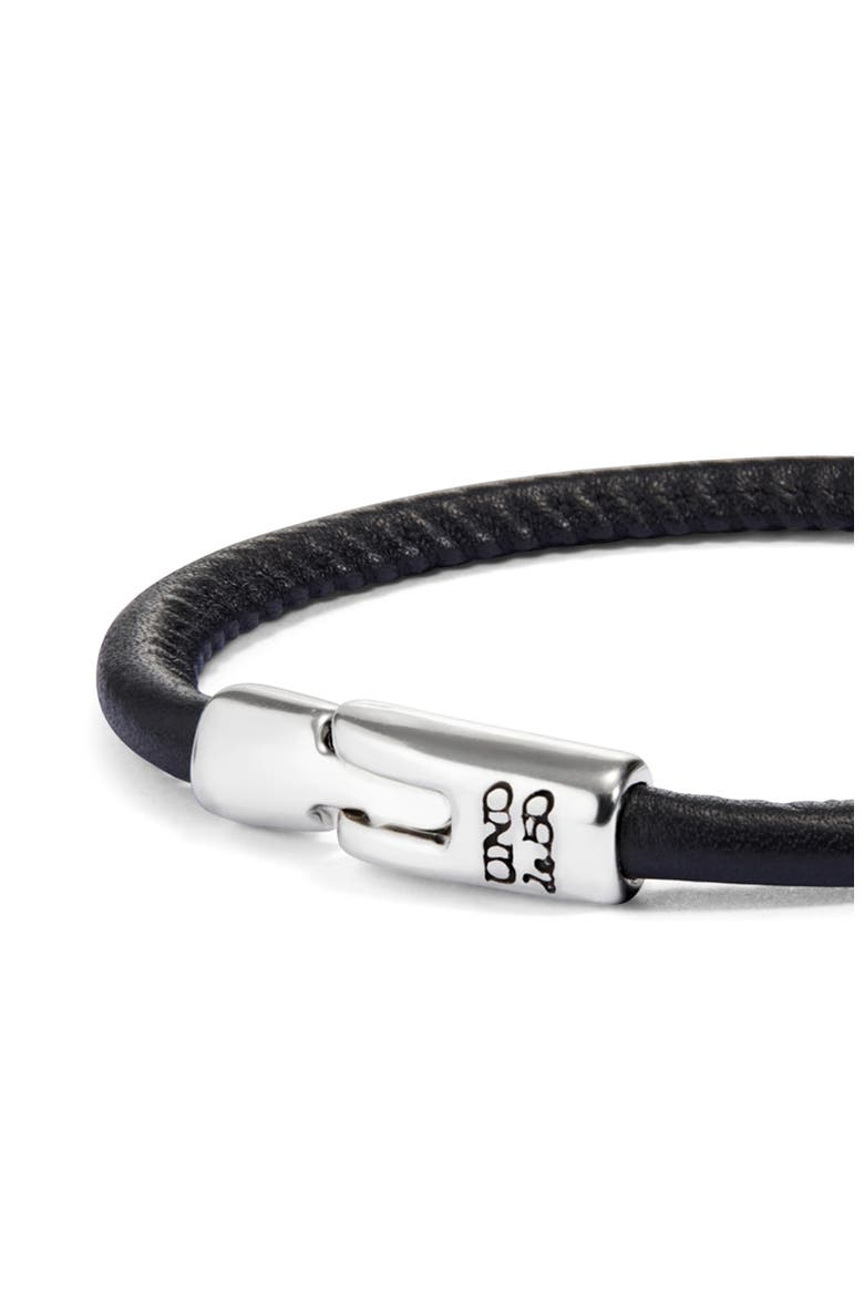 Black Leather Clasp Bracelet, Alternate, color, Silver