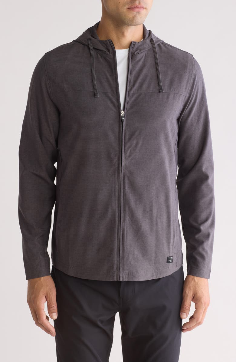 TravisMathew Shaker Heights Full Zip Hoodie, Main, color, Grey Pinstripe/ Black