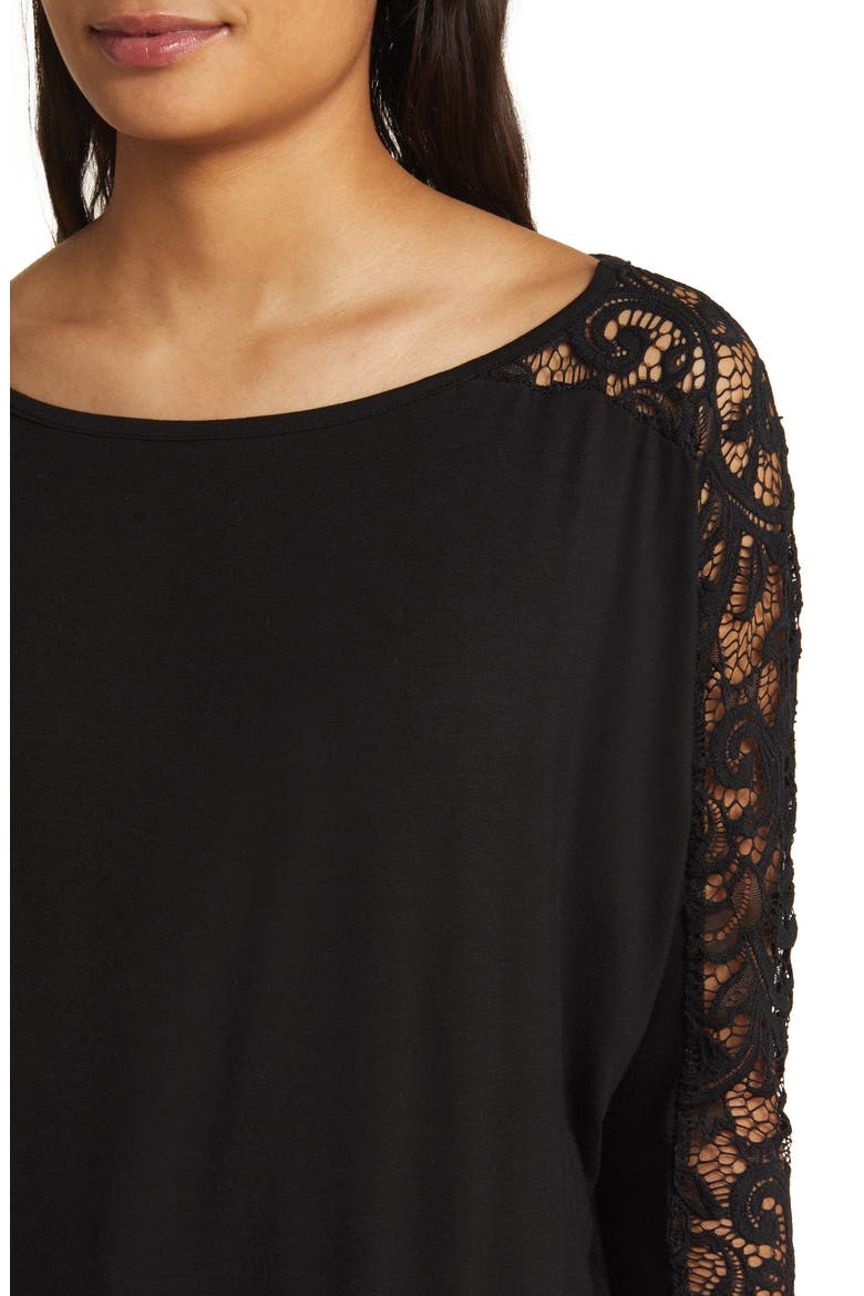 Lace Long Sleeve Top, Alternate, color, BLACK