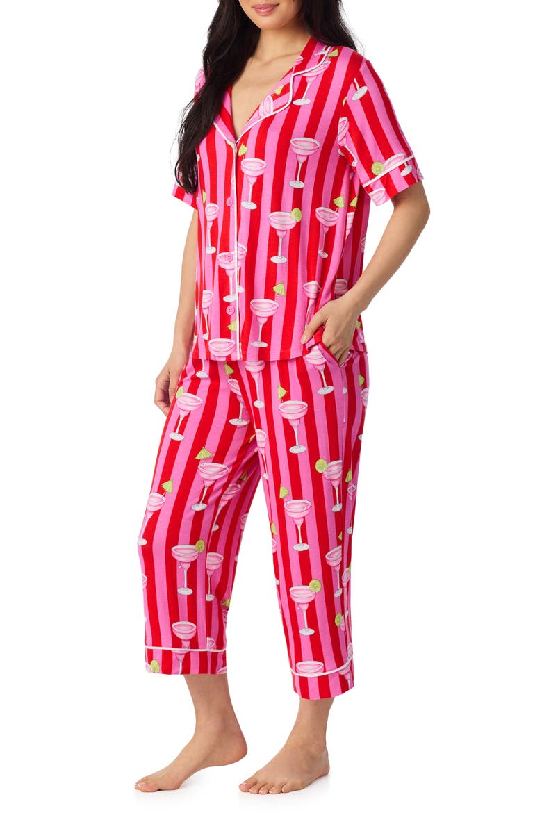 Print Crop Pajamas, Alternate, color, PINK STRIPE