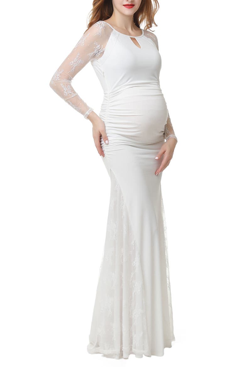 Mae Mermaid Maternity Wedding Dress, Main, color, WHITE