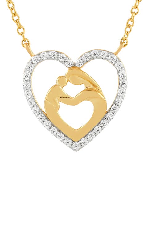 10K Gold Diamond Mother & Child Heart Pendant Necklace