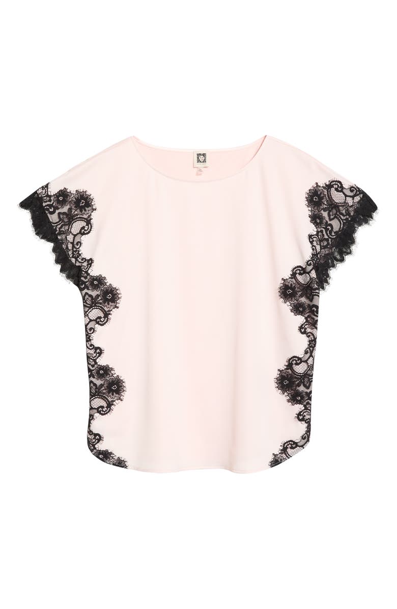 Anne Klein Lace Trim Bateau Neck Top, Alternate, color, Soft Blossom
