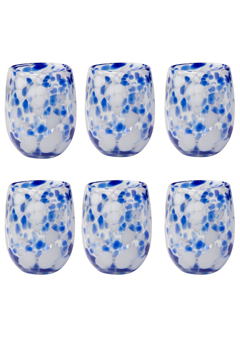 Cobalt Blue Confetti Stemless Drinkware Set of Six, Main, color, White