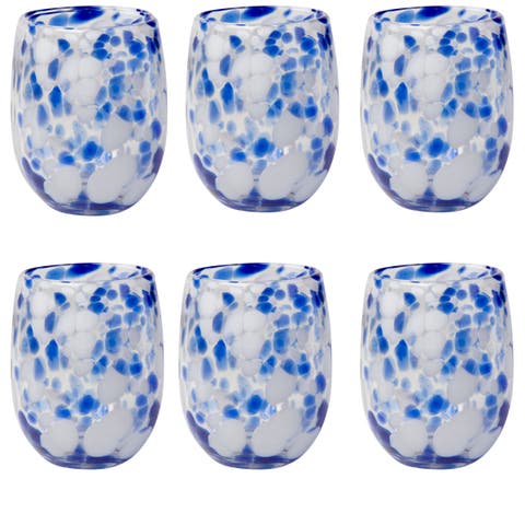 Cobalt Blue Confetti Stemless Drinkware Set of Six