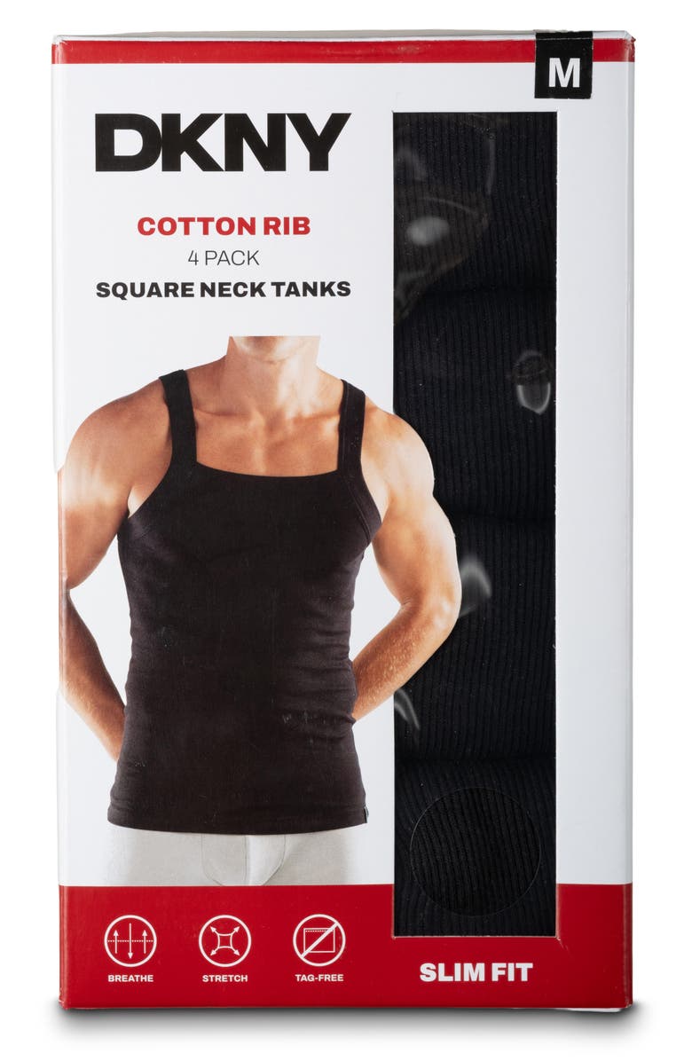 DKNY Pack of Four Square Neck Tank Tops, Alternate, color, Black/Black/Black/Black