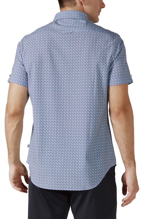 7 Diamonds Arcos Geo Print Short Sleeve Performance Button-up Shirt In Blue