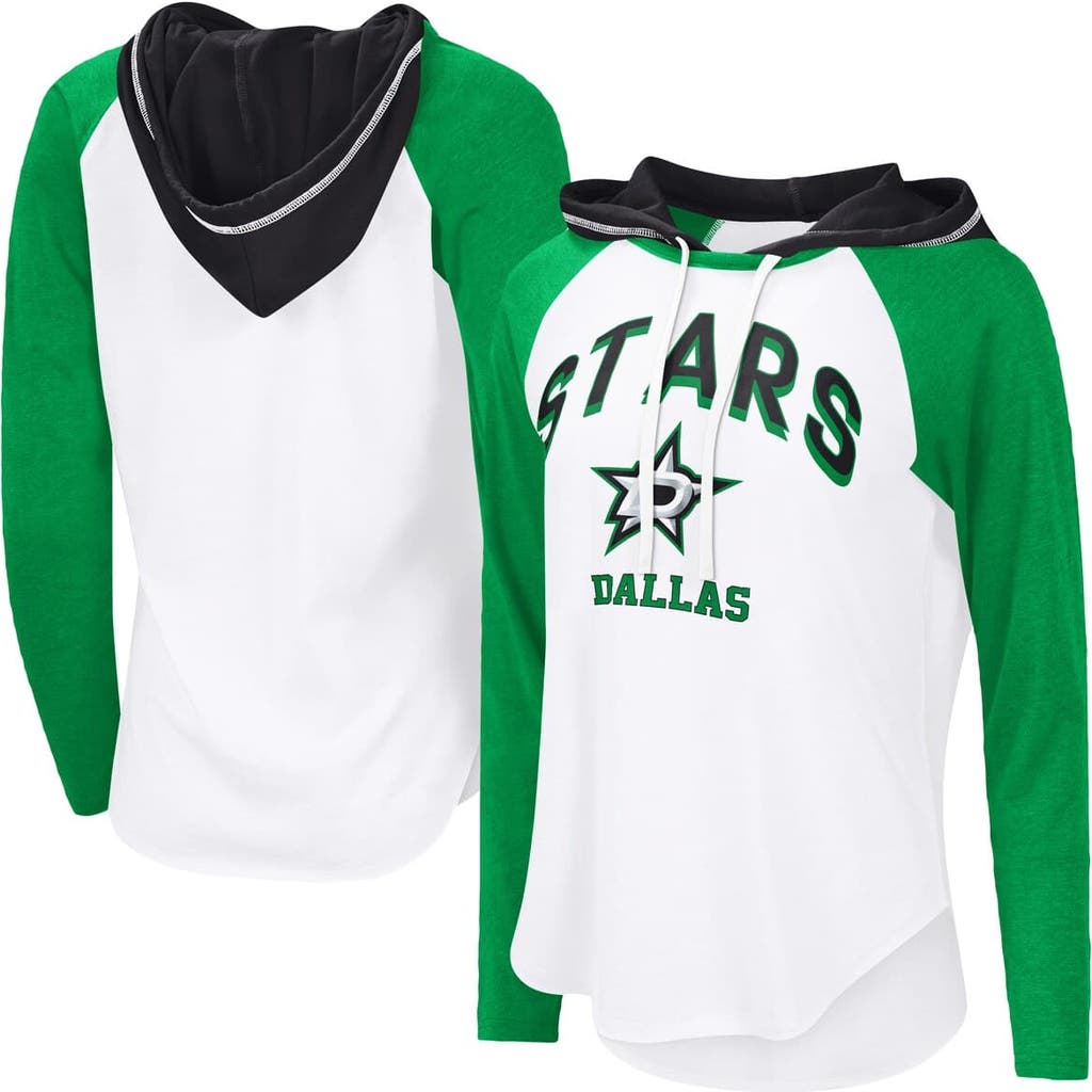 G-iii 4her By Carl Banks White Dallas Stars Vip Raglan Long Sleeve Hoodie T-shirt