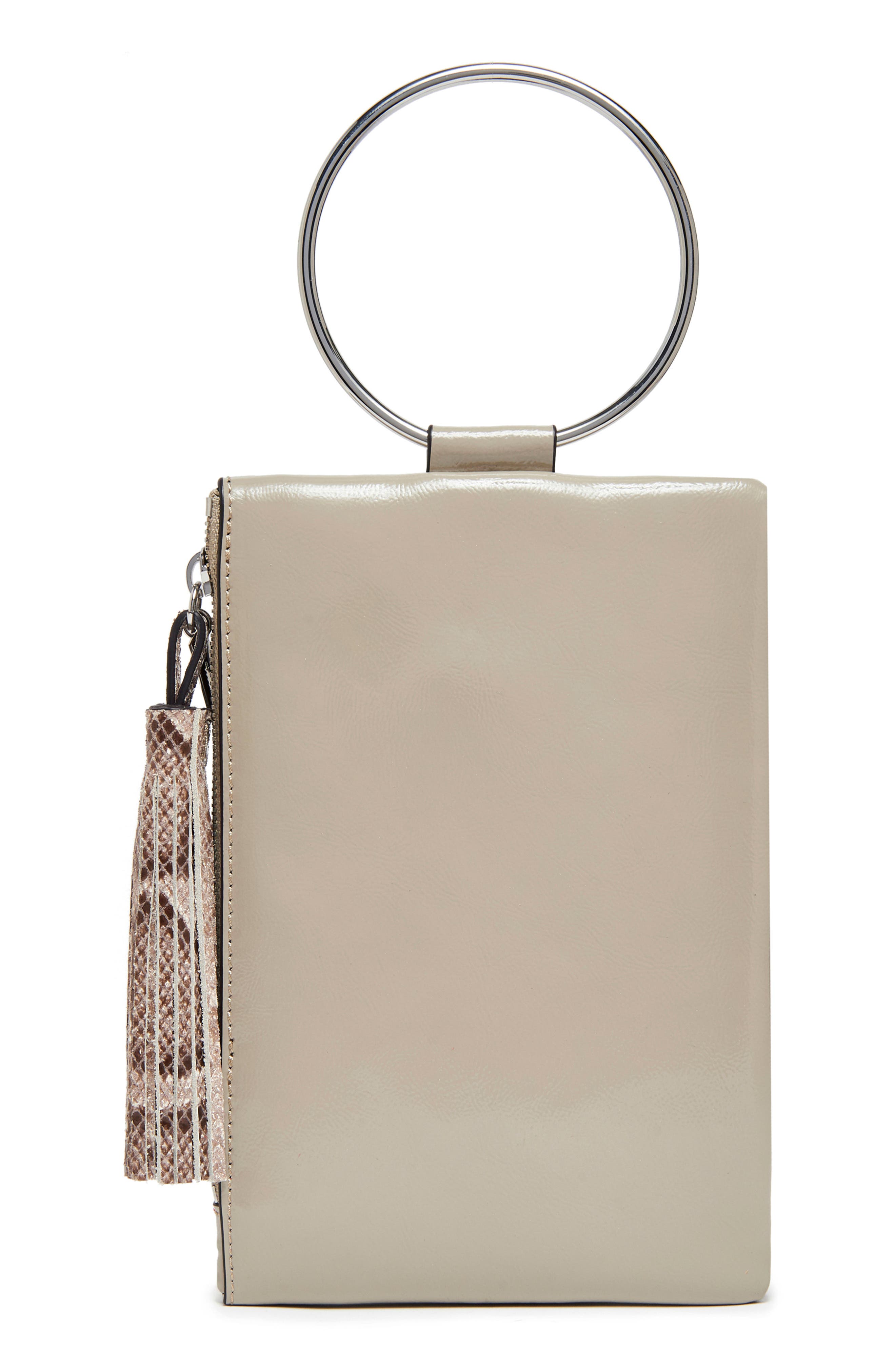 Nolita Ring Handle Leather Clutch, Alternate, color, TAUPE
