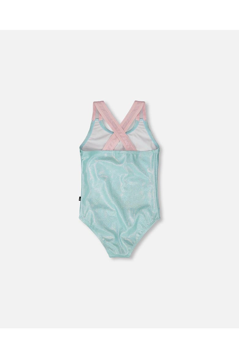 One-Piece Crossed Straps Graphic Swimsuit, Alternate, color, Aqua