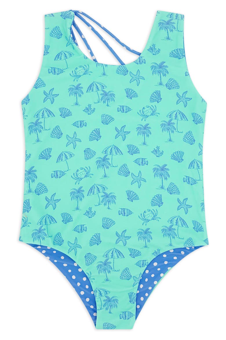Kids' Summer Sun Reversible One-Piece Swimsuit, Main, color, AQUA CRYSTAL