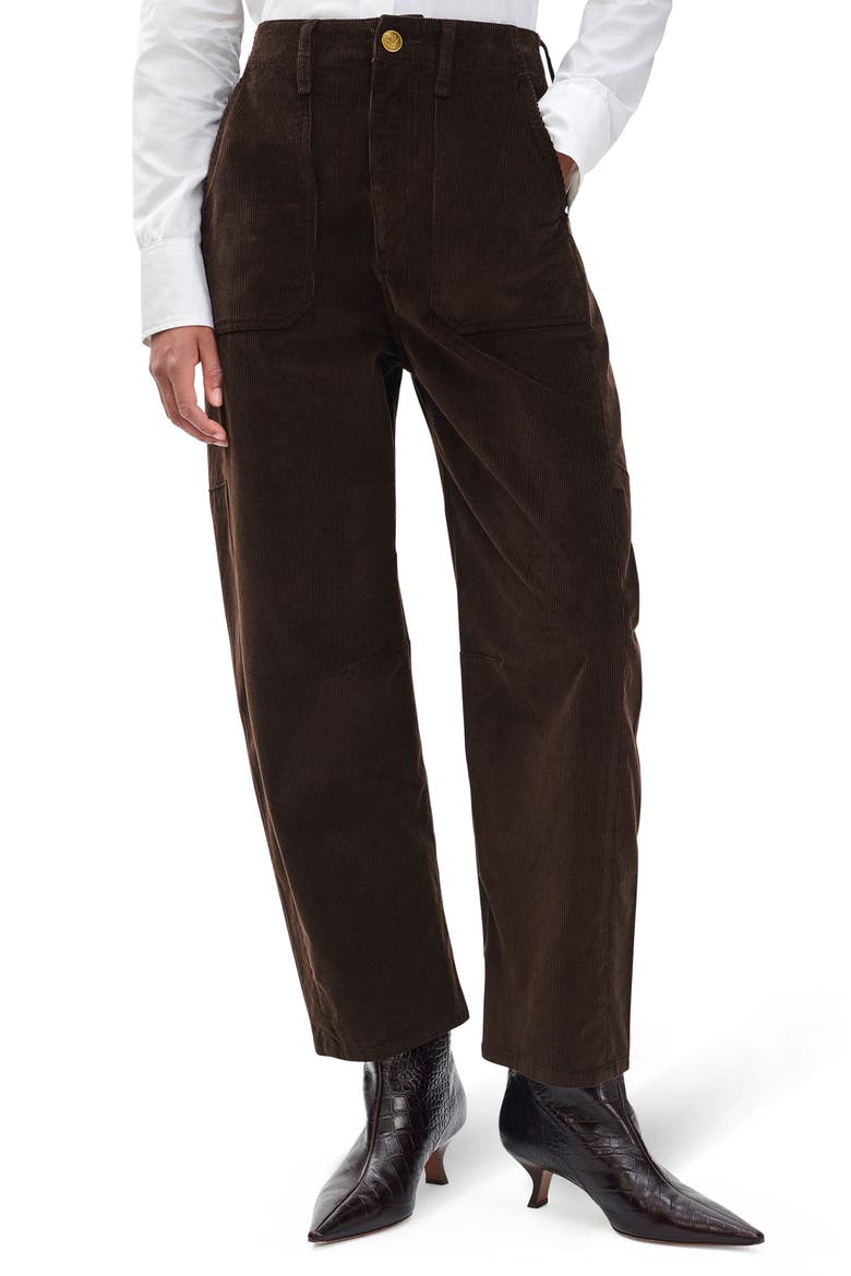 Charlie Super High Waist Crop Barrel Corduroy Jeans, Main, color, DBRWN