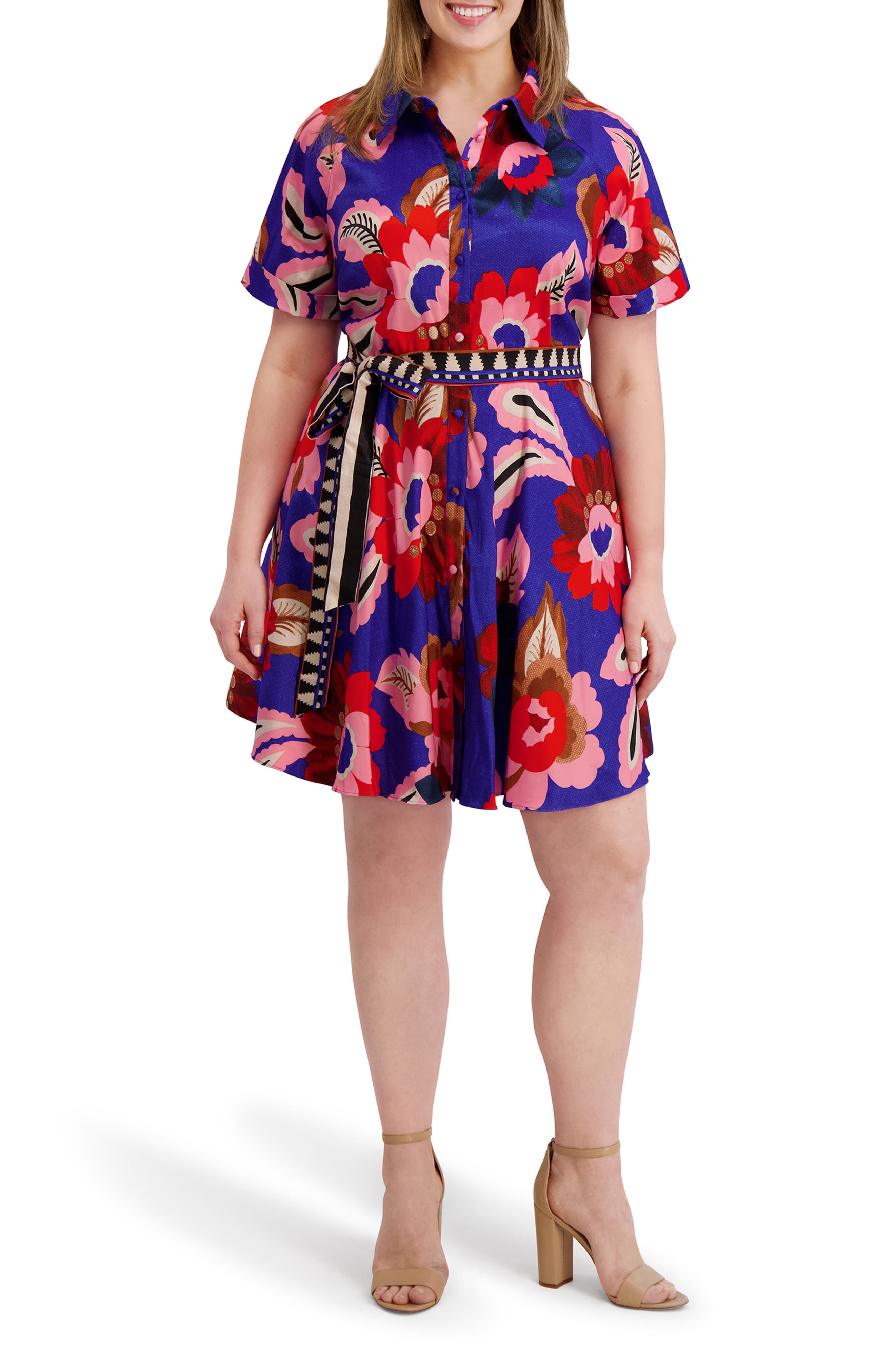 Kensie Printed Belted Shirtdress